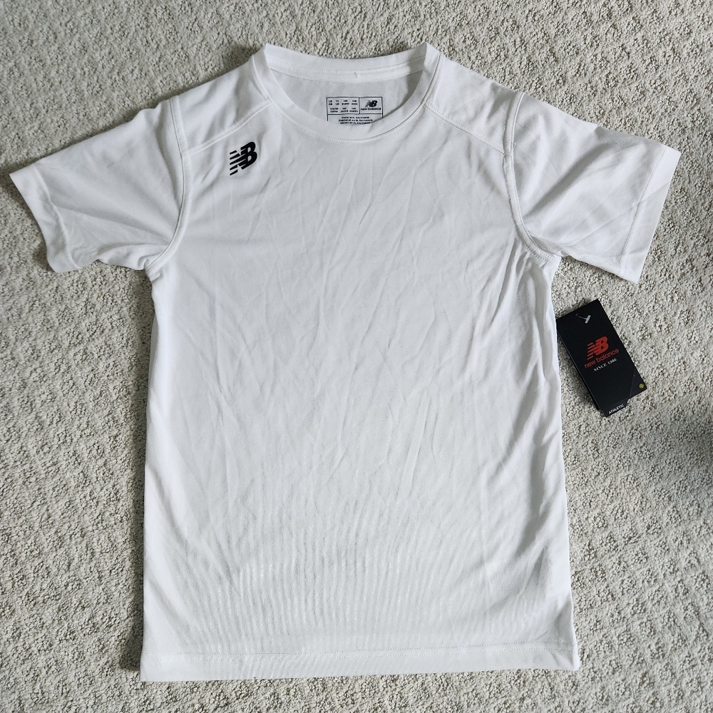 NWT New Balance Athletic Short Sleeve Shirt Boys Youth Size L White